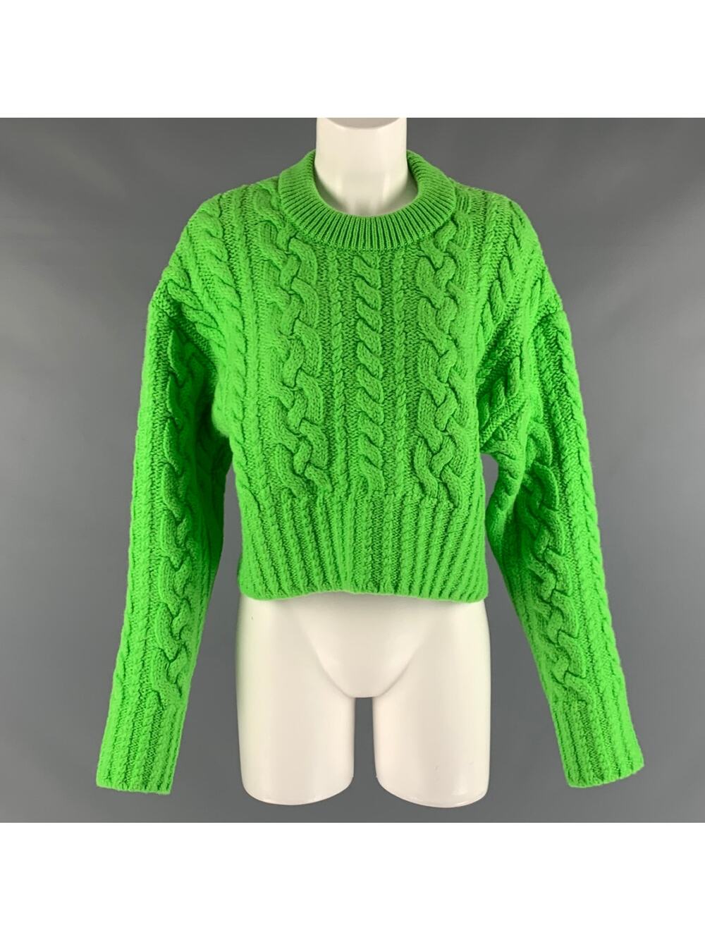 AMI by ALEXANDRE MATTIUSSI Size M Green Wool Cable Knit Cropped Sweater
